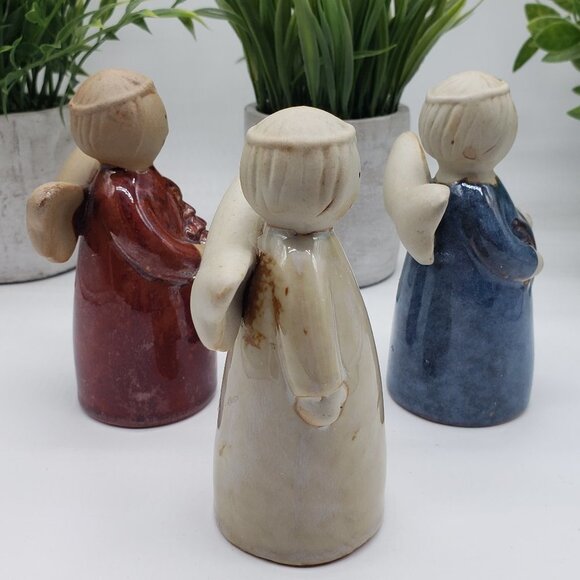 Ceramic or Pottery Red Cream Blue Vintage 3pc Angel Set - Picture 8 of 11